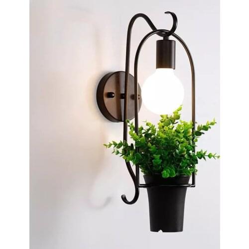 Nordic Wall Lamp Industrial Vintage Iron Wall Lamps For Living Room Bedroom Restaurant Cafe Bar Decor Plant Wall Light Fixtures