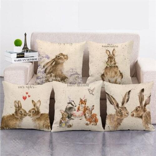 Wholesale 45cm*45cmLovely little rabbit Linen/Cotton Throw Pillow Covers Couch Cushion Cover Home Decor Pillowcase