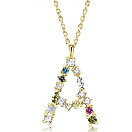 925 Sterling Silver Pendant Necklaces Gold Letter A Initial M Alphabet Necklace Monogram Zircon 2021 Women Accessories Jewelry