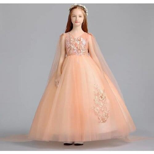 Girls Children Embroidery Flowers Birthday Wedding Party Princess Dress Host Piano Costumes Model First Communication Dress