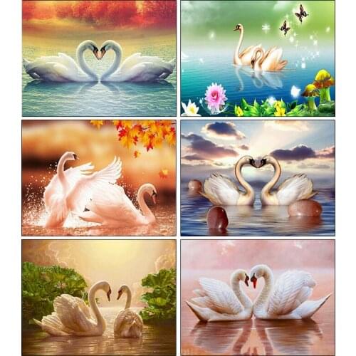Full Square Round Diamond Embroidery Swan 5D DIY Diamond Painting Cartoon Animal Mosaic Needlework Christmas Gift