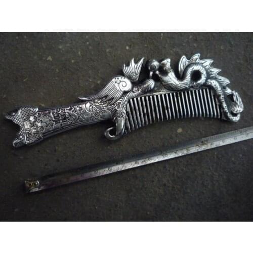 Rare Old Qing Dynasty(1782-1844) silver comb, with carving, best collection&adornment,Free shipping