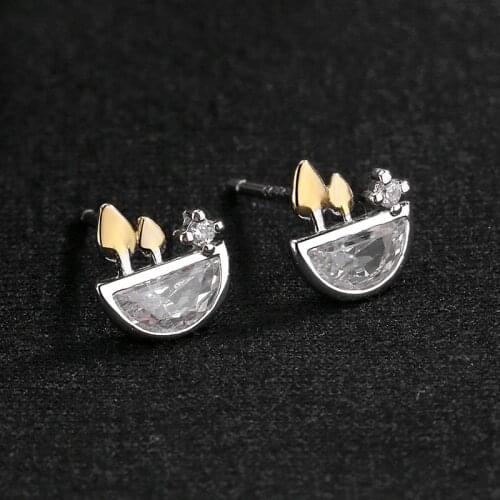 Stud Earrings Sprouting Leaf For Women Zircon Simple Fashion Korean New Trendy Creative High Quality Lady Girl Jewelry BOYULIGE