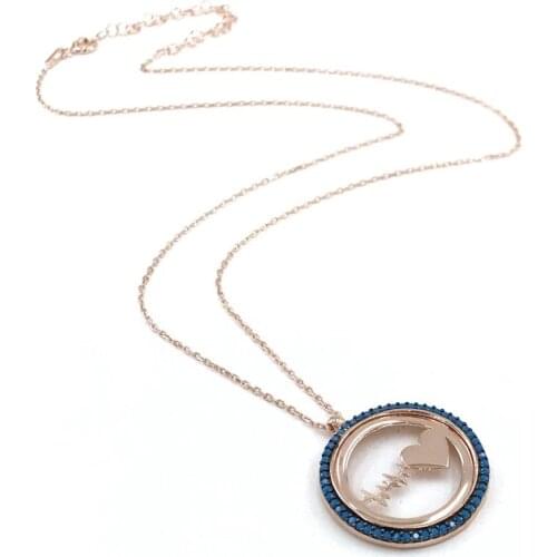 Blue Turquoise Embroidered Heart Beat Ritmi Silver Necklace