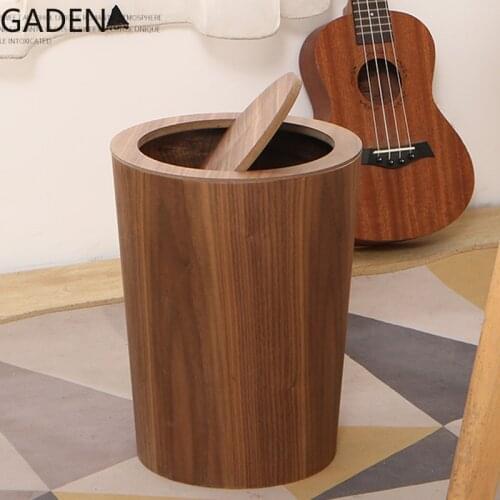 Nordic Simple Wooden Creative Trash Can Household Trash Can with Lid Living Room Bathroom High-end Home Decoration Accessories