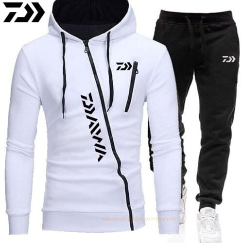 DAIWA Winter Mens Tracksuit 2 Pieces Set Hoodies+Pants Sport Suits for Fishing Sweatshirt Zipper Hoodies Clothing Sportswear