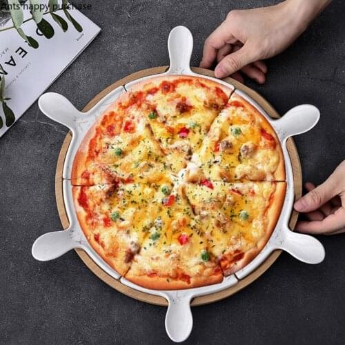 Six Grid Snack Platter Rotatable Wooden Base with Handle Pizza Plate Afternoon Tea Cake Dessert Plate Decorative Tableware