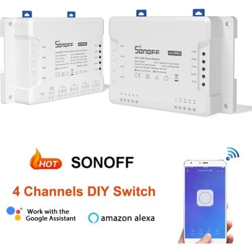 SONOFF 4CH R3 PROR3 Smart DIY WiFI Switch 4 Channel Din Rail Mounting Support eWelink App work with Alexa Google Home