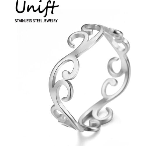 Unift Vintage Filigree Flower Rings Irregular Mandala Leaf Ring Stainless Steel Elegant Women Finger Rings Engagement Jewelry