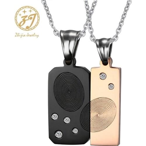 Zhijia jewelry Romantic Puzzle Fingerprint Crystal Couple Necklace Pendant Jewelry For Lover Wedding Necklace Jewelry
