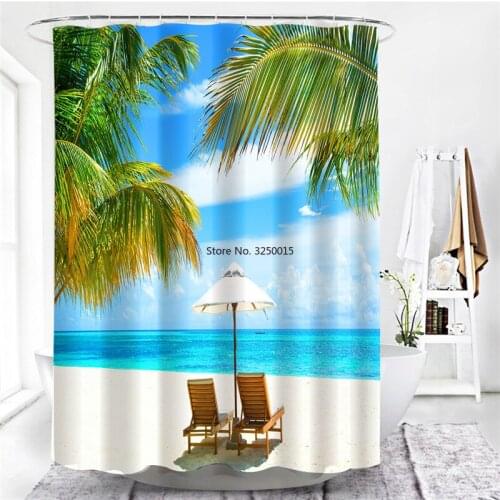 Natural Landscape Bathroom Shower Curtains Coconut Trees By The Sea Living Room Bedroom Window Decorative Curtain Sunshine Beach