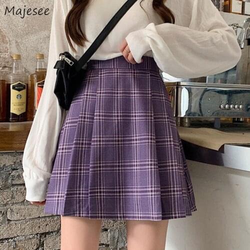 Skirts Women Mini Plaid Cozy Stylish Preppy Style Retro Casual Female Baggy Pleated Student High Street Chic Summer Soft Ulzzang