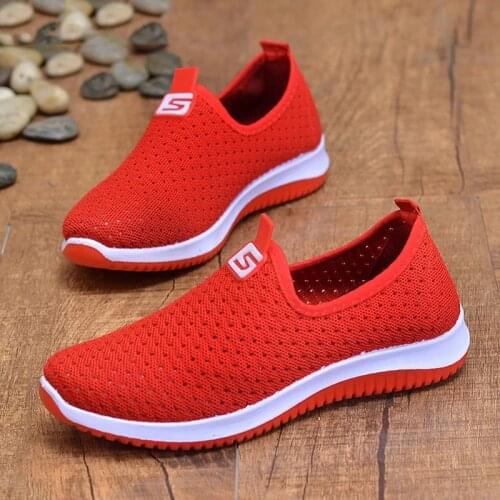Womens Sports Shoes Breathable Mesh Wedges Summer Womens Shoes Walking Shallow Mouth Non-slip Casual Shoes Net Shoes