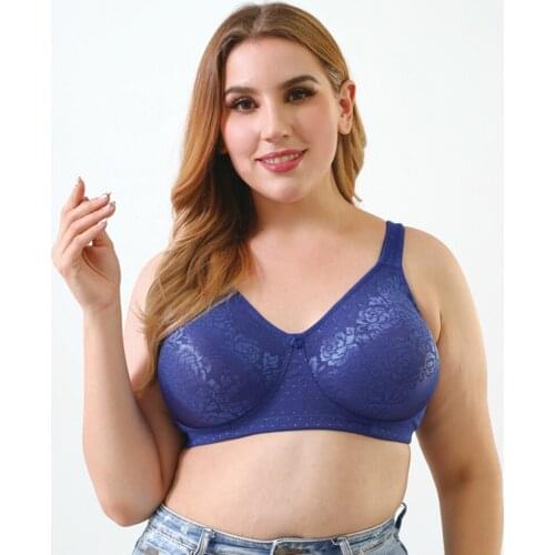 Melansheng Jacquard Weave Full Coverage Unlined Womens Plus Size Womens Bra Blue Color No Pad No-wire Big Size bra 100C 105D E