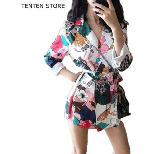 Fashion Linen Long Blazer Womens Print Floral Blazers with Sash Turn-down Collar Jacket Outerwear Solid Slim Black Casual