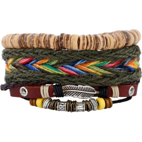 Ethinc Style Braided Woven Women Bracelet Casual Beaded Multi Layer Bangles Bohemian DIY Jewelry Genuine Leather Bracelets Femme