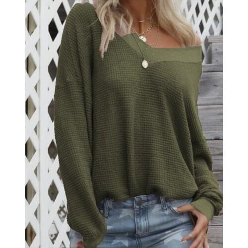 V-neck long sleeve sweater Women streetwear sweater Knitted high fashion 2019 Solid color autumn winter jumper