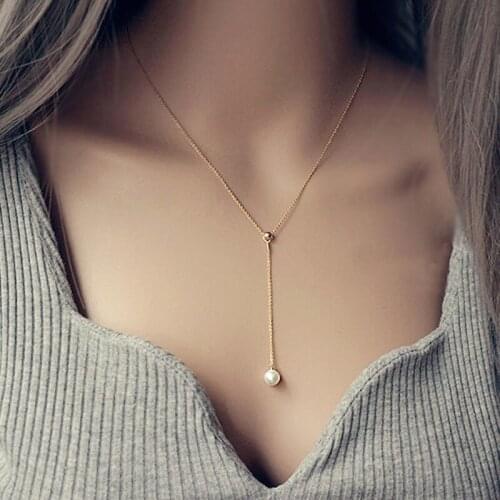 925 Sterling Silver Sexy & Elegant Y Pearl Drop Lariat Necklace White&gold Pendant Fashion Midi Dress Accessories PEARL JEWELRY