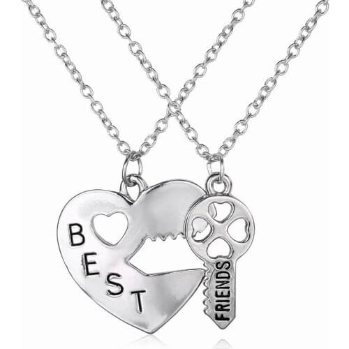 Best Friends Necklace 2 Stitching Broken Heart key Letter Pendant Lovers Couple BFF Jewelry Silver Color Friendship Necklace