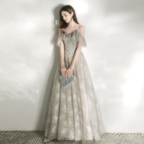 2020 Veshja Dasmes Women Formal Evening Dresses V-neck A-line Party Prom Gowns Luxury Embroidery Tulle Floor-length Host Dress