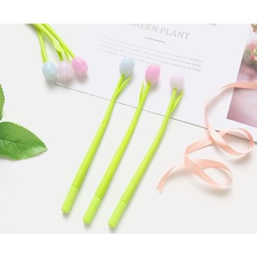 1pcs/3pcs/5pcs Cute Discolor Tulip Gel Pen Cute Flower School Office Stationery Supplies o.5mm Black Ink Gel Pens