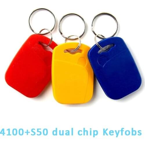 5/10PCS RFID Dual Chip Smart NFC IC + ID Composite Keychain 125KHZ 13.56MHZ EM4100 TK4100 + S50 Fudan Keychain