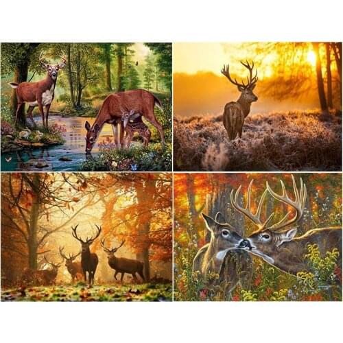 5D DIY Diamond Painting Elk Deer Forest Landscape Cross stitch Diamond Embroidery Mosaic Rhinestone Home Decor Christmas gift