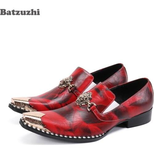 Batzuzhi Luxury Handmade Mens Leather Shoes Pointed Iron Toe Leather Dress Shoes for Men Party and Wedding Sapato Masculino