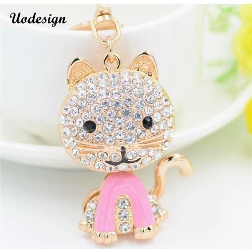 Uodesign Cute Pink Cat Keychain Crystal Charm Purse Handbag Keyring Car Key Keyring Keychain Party Wedding Birthday Gift