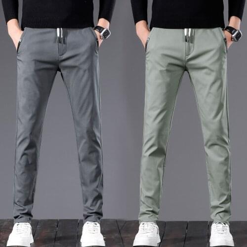 Brand Ankle-length Pants Men Spring Summer Thin Mid Waist Casual Straight Business Trousers Gray Black Green