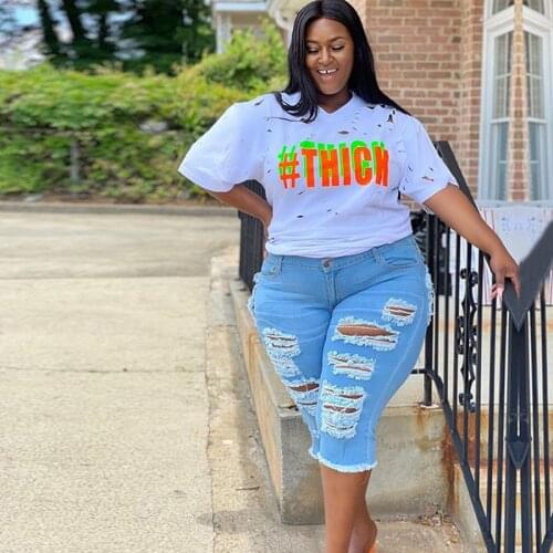 ChocoMisty Lady Plus Bottoms Casual Hollow-out Denim Shorts Amy25-7502