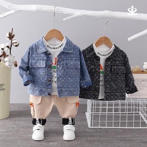 2021 New Spring Autumn Boys Girls Children Denim Suit Baby Jacket T-shirt Jeans 3Pcs/sets Infant Casual Clothing Kids Sportswear