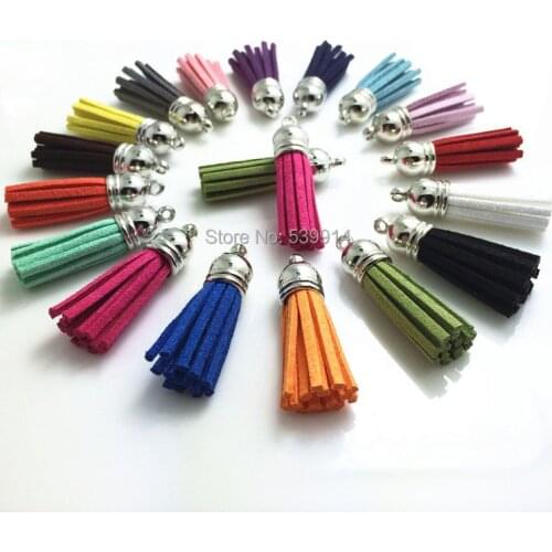 Hotsale!!! Fashion 38mm 200Pcs Suede Leather Tassel Fiber Fringe Tassel with Silver/Gold/Bronze Plated Cord Caps Stopper Charms