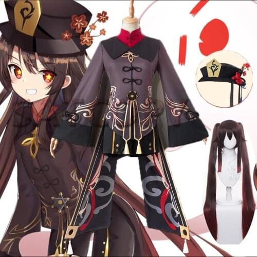 Game Genshin Impact Hu Tao Cosplay Hutao Costume Game Suit Anime Outfits Dress Wig Anime Women Girl Uniform Halloween