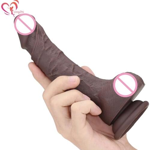 JingZhi Skin Feels Realistic Dildo Soft Dark Brown Big Penis Sex Toy with Suction Cup Dildo for Anal Strapon Female Masturbation
