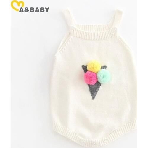Ma&Baby 0-24M Knitted Newborn Infant Baby Girls Romper Pom Pom Ice Cream Sleeveless Jumpsuit Autumn Winter Baby Clothes