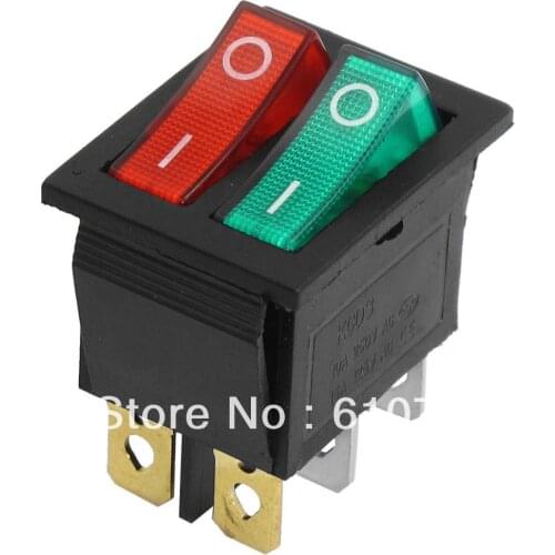 Red Green Illuminated SPST ON/OFF Two Position 2 Gang Boat Rocker Switch 6 Pin Push Button Switches