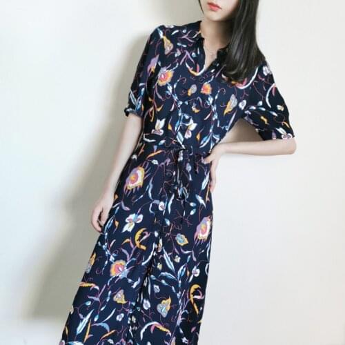 Summer Commuting Color Lapel Pleated Irregular Single-breasted Shirt Dress