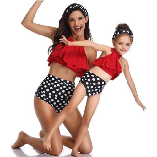 Summer New Mother Daughter Swimsuit Family Matching Outfits Swimwear Mommy and Me Clothes Mom Baby Bikini Mama Hanging Neck 2019