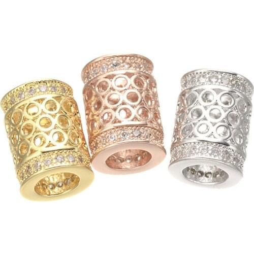 Micro Pave Clear CZ Metal Hollow Charm Beads DIY Jewelry Spacer Big Hole Beads For Jewelry Making 5pcs CHF164