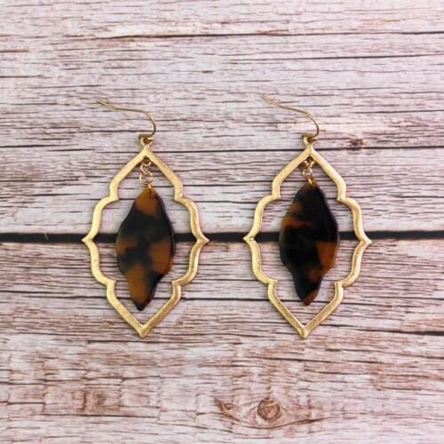 Morocco Magnolia Drop Earrings for Women Cutout Resin Acrylic Moroccan Dangle Drop Earrings Gold Border Morocco Jewelry