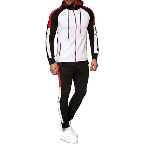 2021 Korean Version of The Spring and Autumn New Fashion Striped Color Matching Plus Size Mens Hooded Sweatshirt Sports Suit