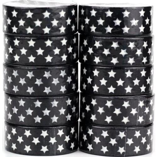 NEW 10pcs/Lot Decorative Black and White Stars Japanese Washi Tapes for Bullet Journal Adhesive Masking Tape Cute Stationery