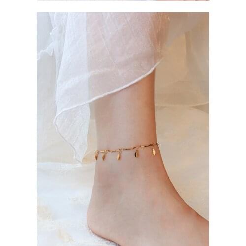18K Gold Titanium Steel Leaf Anklet Footwear Women European And American Bracelet Boho Leg Necklace Natural Decorations Jewelry