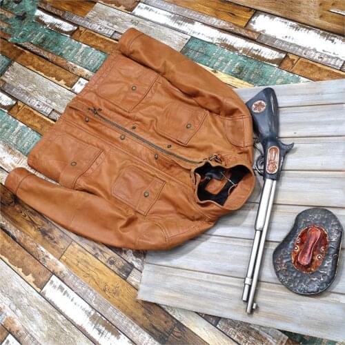Hunting leather jacket light calfskin coat
