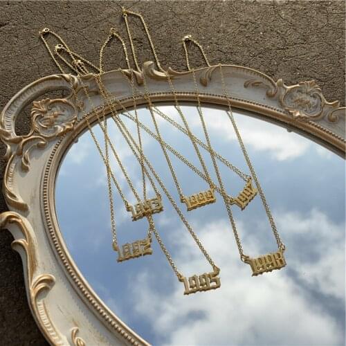 ASON Women/Girl Birth Year Necklace ArabNumber Pendant Necklace Charm Stainless Steel Gold Jewelry 1970-2015 Birthday Party Gift