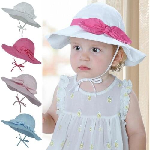 Pretty Sun Hat Bowknot Design Sun Protection Cotton Baby Bucket Hat for Outdoor Kids Summer Hat
