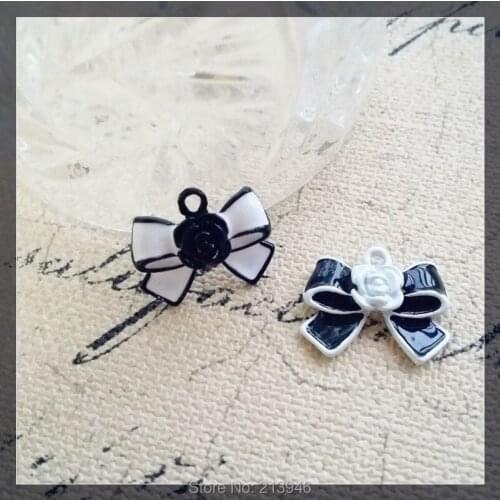 20*17MM 20Pcs white & black bowknot Glazing Pendants Alloy Charms Jewelry Pendants