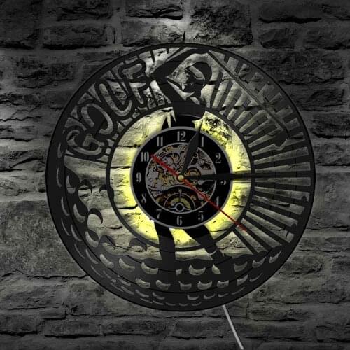 Professional Golf Player Vinyl Record Wall Clock With LED Backlight Golf Club Wall Lamp Hanging Watch Decorative Art Lighting
