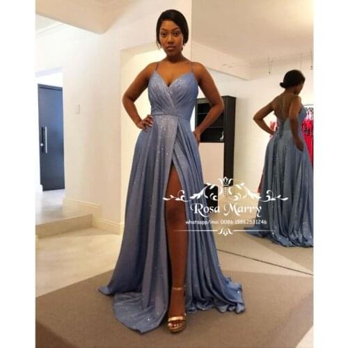 Sexy Backless Plus Size Prom Dresses Women A Line High Split Long Formal Evening Party Gowns Vestido De Fiesta Longo